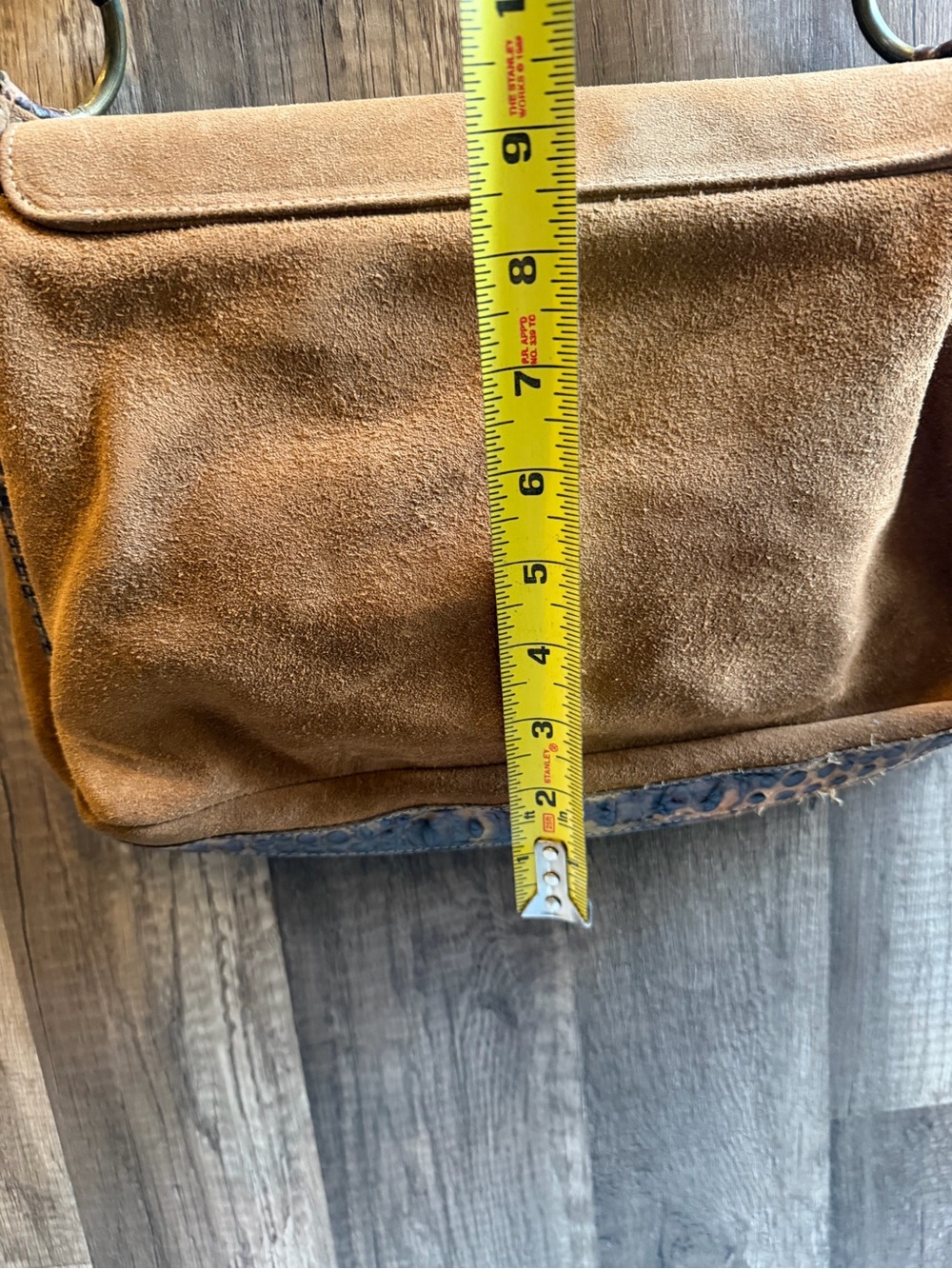 Leather Rock USA Hand made Studded Brown Suede Shoulder Bag with Embossed Panels - Picture 4 of 7